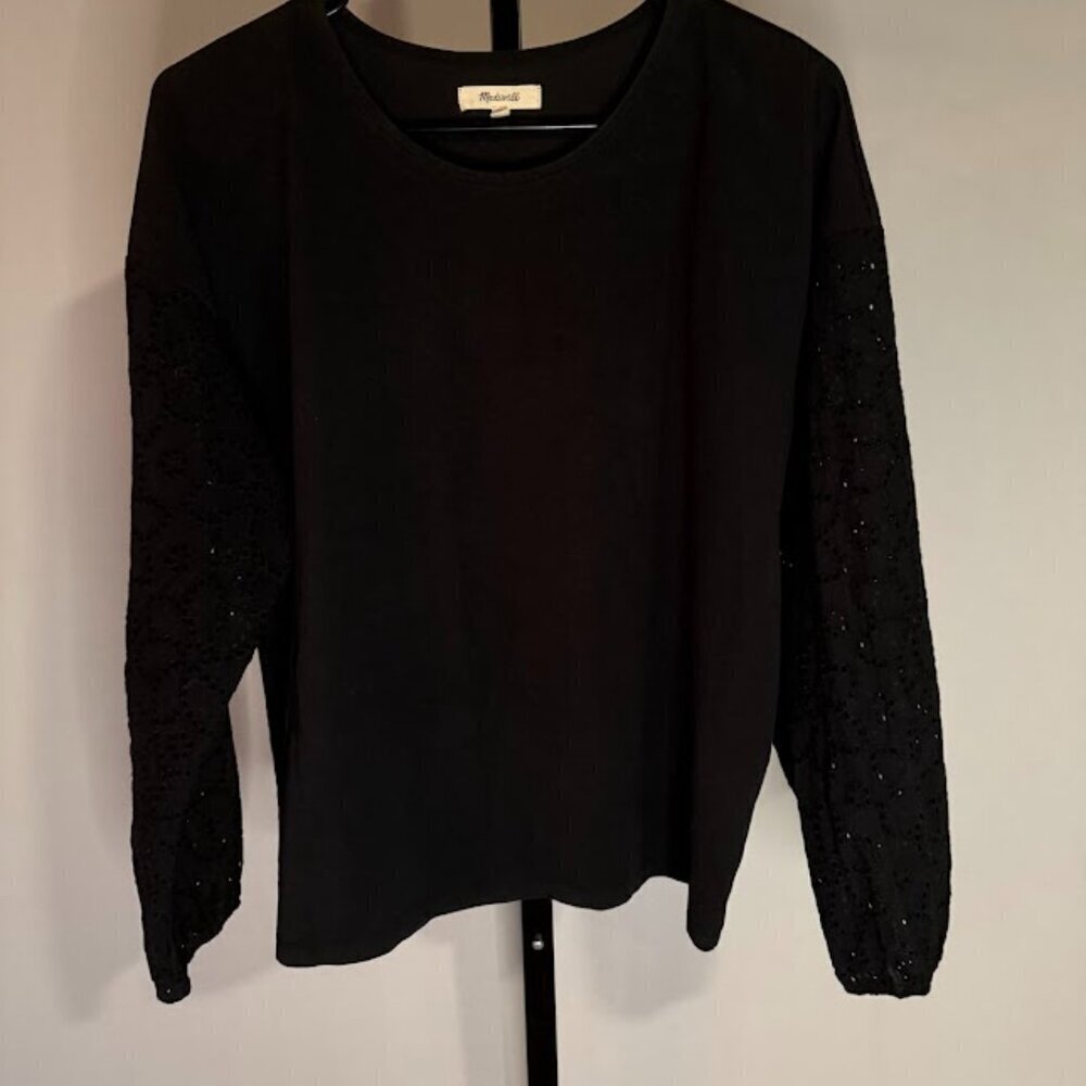 Madewell Black Eyelet Lace Long Sleeve Blouse